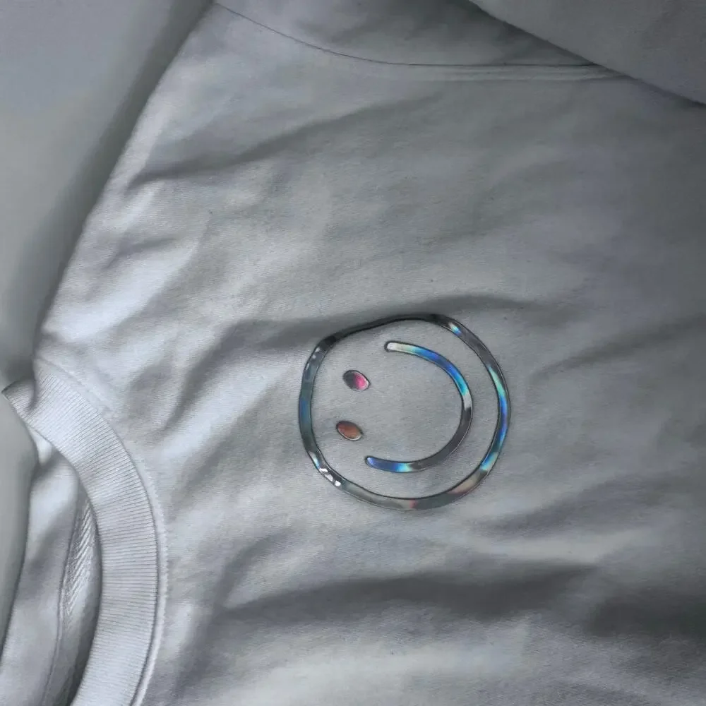 Gap White Smile Sweatshirt - Metallic Design - Size Medium